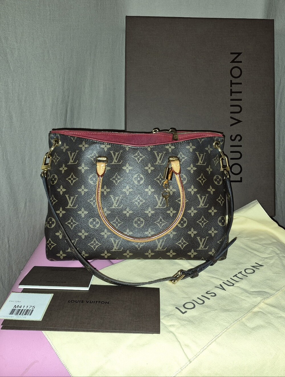 Louis Vuitton Pallas Monogram Shoulder Bag with Cerise Interior